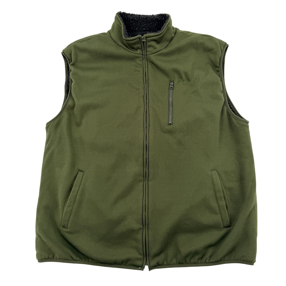 Duke Haband Mens XL Olive Green Fleece Lined Full Zip Vest Outdoor Layering Warm